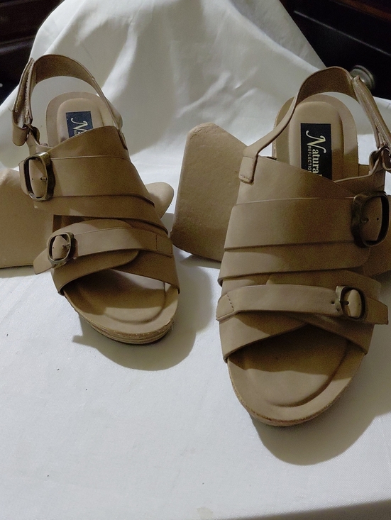Naturalizer Shoes - Naturalizer Taupe Strappy Wedge Sandals with Buckles